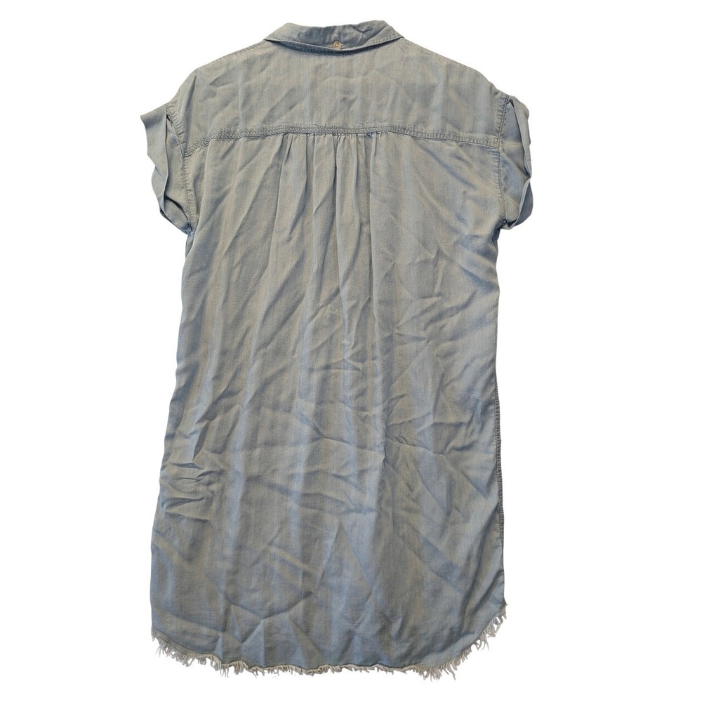 Thread & Supply Light Wash Lyocell Chambray Shirt Dress Frayed Hem Size Medium - Picture 3 of 15